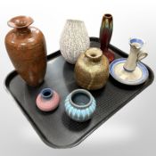 Seven pieces of studio pottery, some parts signed.