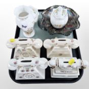 A Carnival glass bowl, Aynsley Cottage Garden porcelain,