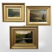 20th century school : Sailing boat at sunset, oil on board, 34cm x 24cm,