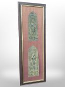 Two Eastern relief panels mounted as one, 31cm x 89cm.