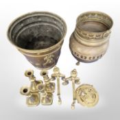 A Victorian brass coal bucket with lion mask handles, height 30cm,