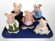 Five Natwest pigs CONDITION REPORT: Smallest example damaged