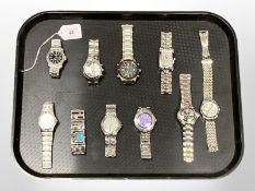 A group of ten Gent's stainless steel sports watches
