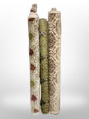 Three rolls of upholsterer's fabric / material, width approximately 140 cm, length unknown.