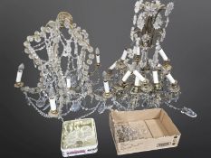 Two 20th-century crystal chandeliers (as found), tallest 71cm.