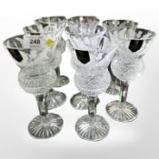 A set of eight Edinburgh Crystal wine glasses etched with thistles, height 16.5cm.