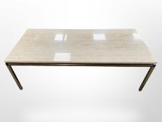 A 20th century marble-topped rectangular table on metal support,