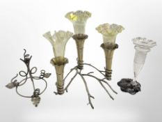 A Victorian silver plated and vaseline glass epergne,