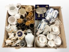 A quantity of Windsor tea china, blue and white oriental figures, Greek gilded porcelain tea china,