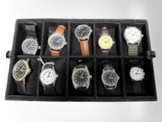 An interesting collection of ten military-style watches, all with straps,
