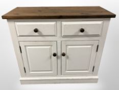 A French style painted kitchen cupboard with pine top,