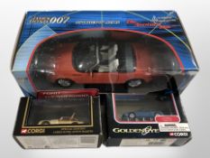 A James Bond die-cast 1:18 scale Ford Thunderbird, and two further Corgi James Bond scale cars,