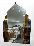 An Art Deco frameless three tone mirror,