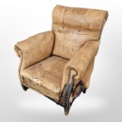A Victorian brown leather child's armchair and similar top hat box CONDITION REPORT: