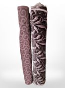 Three rolls of upholsterer's fabric / material, width approximately 140 cm, length unknown.