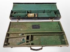 Two 19th-century shotgun cases, one containing cleaning rod and other accessories.