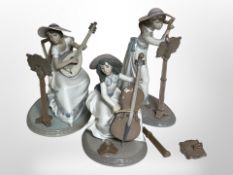 Three Lladró figures of musicians to include 'Sweet Song' No. 6408, 'Songbird' No.