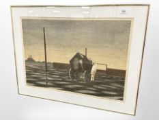 Danish school : Horse and cart, lithograph, signed in pencil, 70cm x 50cm.