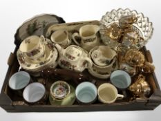 A Wedgwood part tea and dinner service, a further gilded part tea service, crystal fruit bowl,