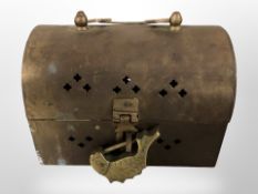 A Chinese domed brass casket,