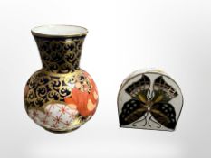 A Royal Crown Derby miniature Imari pattern bulbous vase, height 6cm,