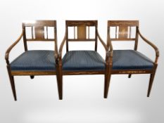 A set of three early 20th century mahogany and satinwood inlaid armchairs,