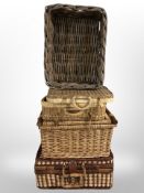 A group of wicker hampers and baskets,