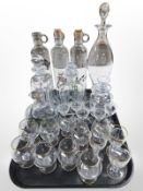 A collection of Scandinavian glass decanters include Holmegaard,