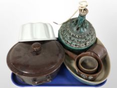 A group of ceramics including 1970s Danish pottery pendant light shade stamped 'Tinokeramik',