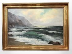 Danish school : Incoming tide at sunset, oil on canvas, 88cm x 58cm.