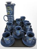 A 15-piece Carlton Ware pottery tea set on cobalt blue ground.