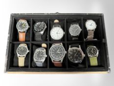 An interesting collection of ten military-style watches, all with straps,