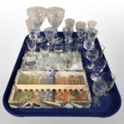 A group of 20th century crystal drinking glasses and Art glass knife rests