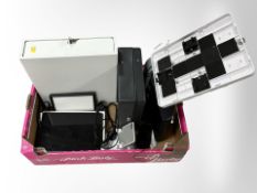 Two metal cash tins, Samsung tablet,