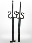 Two large wrought iron hinges,