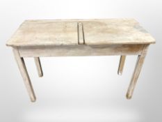 A washed pine double school desk,