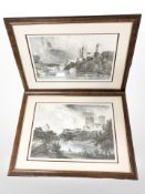 A pair of colour lithographs of Durham Cathedral from the River Wear, each 36cm x 58cm.