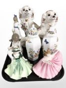 A pair of Stoke on Trent ceramic Staffordshire dogs, a Royal Doulton Pretty Ladies figurine,