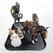 A Leonardo Collection resin figure of a horse, a further ceramic horse, two Goebel figures,