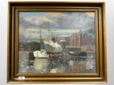 Danish school : Boats in a dockyard, oil on canvas, 49cm x 39cm.