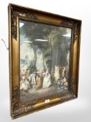 A continental colour print depicting figures dancing, 43cm x 54cm.