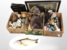 A large quantity of 20th-century ceramics and ornaments, leather satchel,