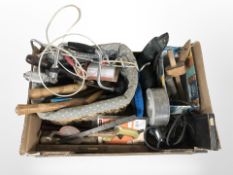 A quantity of vintage and modern hand tools, power drill, woodworking tools, etc.