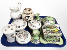 A group of Maling green lustre dressing table pottery, Masons Mandalay ginger jar and cover,