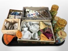 Four jars containing marbles, quantity of matchbooks, loose stamps, a child's porcelain tea set,