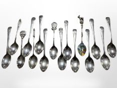 16 various silver teaspoons including an Italian enamelled example.
