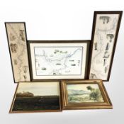 A group of pictures and prints, John Ellis oil on canvas birds in flight,