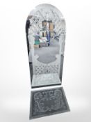 A frameless Venetian-style etched mirror, 130cm x 55.