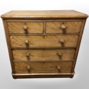 A Victorian satin birch five drawer chest,