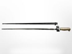 A French Lebel Epee Bayonet Model 1866/93/16 brass-hilted bayonet, post-1916 numbered 75498,